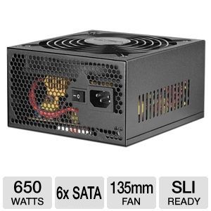 Ultra LSP Series V2 650-Watt Power Supply - ATX, 6x SATA, 2x PCI-E, 20/24-PIN, Thermal Controlled,135mm Fan, Single +12V Rail, Short Circuit, Over-Voltage and Thermal Protection